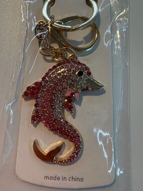 Pink Rhinestone Dolphin Keychain